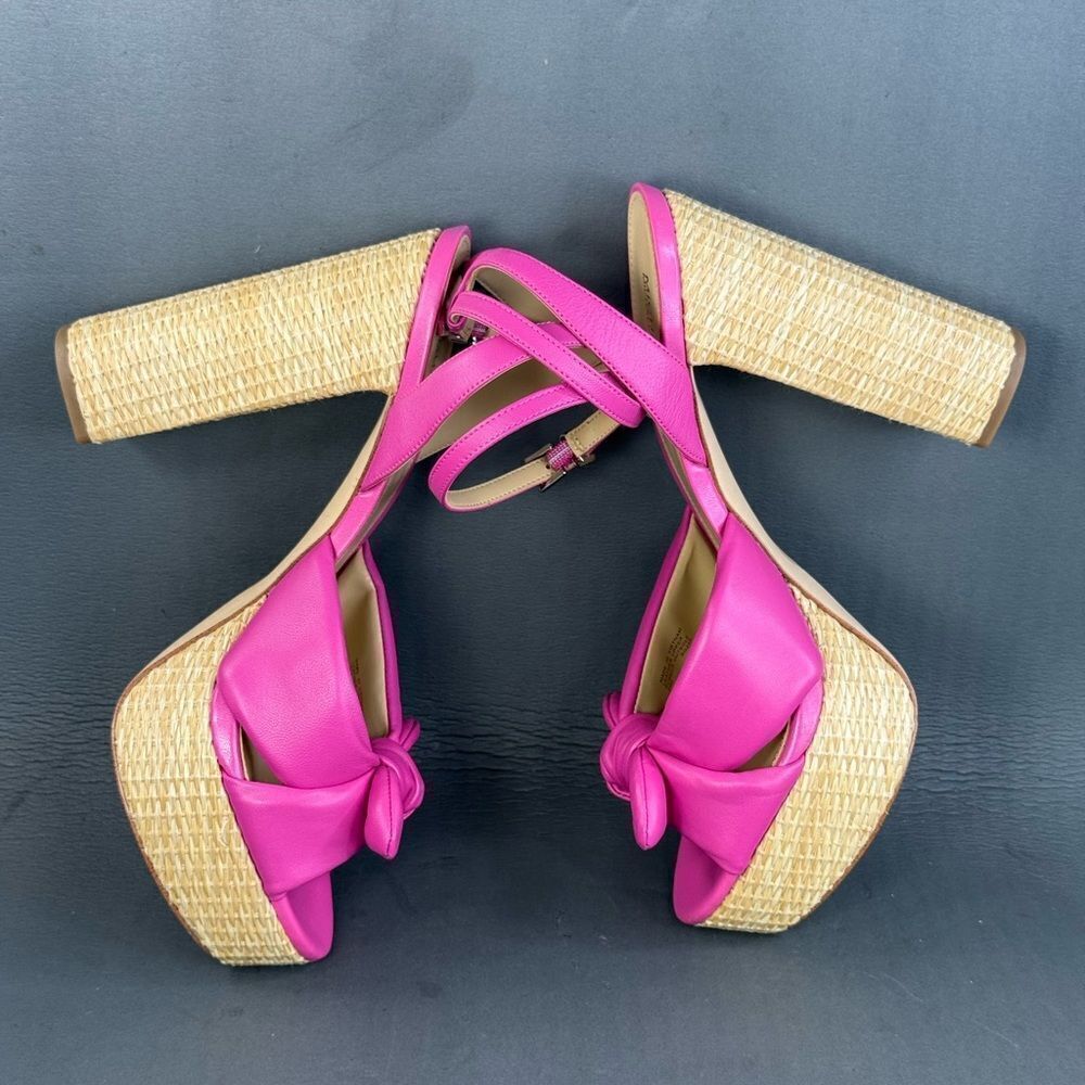 Womens Michael Kors Sadie Hot Pink Bow Heels Ankle Strap Leather sandals size 9 - Picture 6 of 9